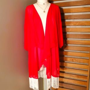 SS0328 L Red Sheer Kimono